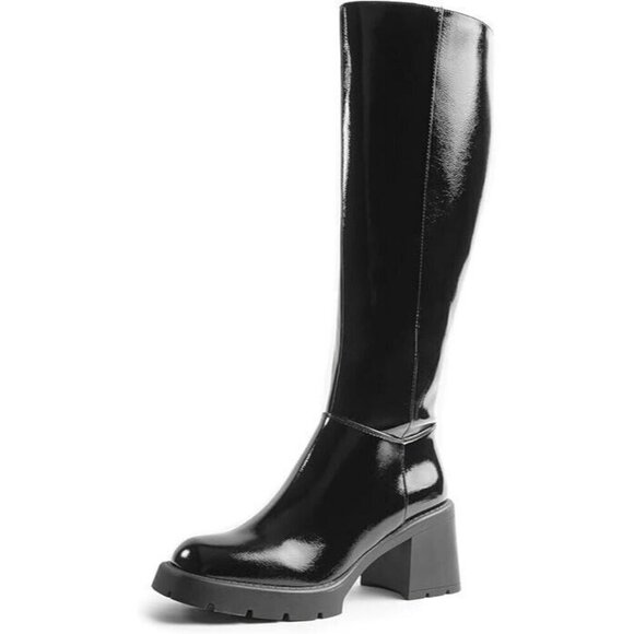 Unbranded Shoes - Tall Black Boots Sz 8.5 Lug Sole Patent Leather Zip Up Goth Whimsigoth Platform